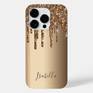 Kopermonogram Bronze glitter drip Case-Mate iPhone 14 Pro Hoesje
