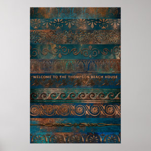 Koperpatina en Turquoise Griekse Metalen Poster