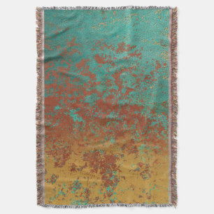 Koperturquoise Blauw Oranje bruine textuur Deken