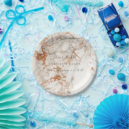 Kopervlek White Rose Gold marble Wedding Vip Papieren Bordje (Feest)