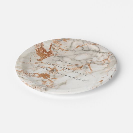 Kopervlek White Rose Gold marble Wedding Vip Papieren Bordje (Gekanteld)