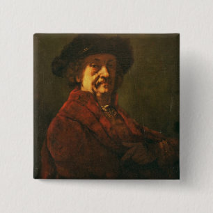 Kopie van een Rembrandt Self Portrait, 1869 Vierkante Button 5,1 Cm