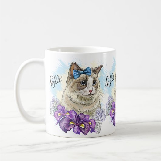 Kopie van Hand tekening grappig Leuke kat met bloe Koffiemok (Links)