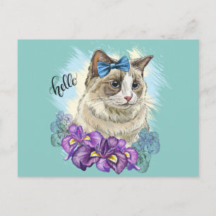 Kopie van handgetekende grappige Mopshond kat met  Briefkaart