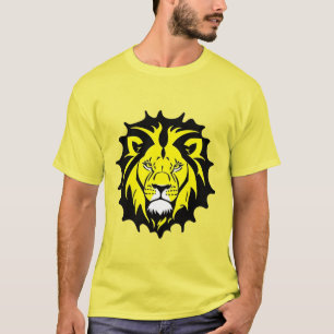 Kopillustratie van een leeuw in een vet cartoontyp t-shirt
