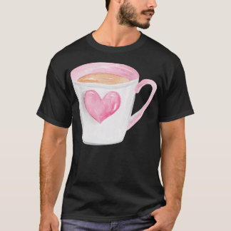 Kopje koffie met roze hart t-shirt