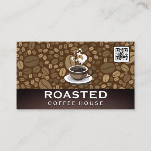 Kopje koffie stoomt QR-code Bonen Visitekaartje