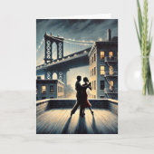 Koppel dansend met Brooklyn Bridge Feestdagen Kaart (Voorkant)
