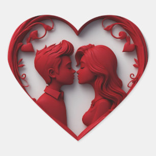 Koppel dat elkaar omhelst in een groot rood hart sticker