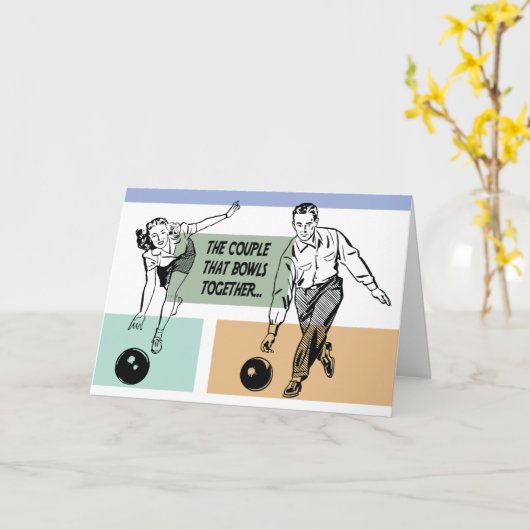 Koppel dat kommen samen grappige bowling multi-geb kaart (Gele Bloem)