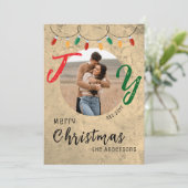 Koppel Foto Landelijke Vreugde Prettig Kerstfeest  Feestdagenkaart (Staand voorkant)