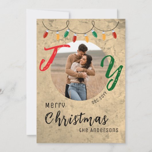 Koppel Foto Rustieke Vreugde Prettig Kerstfeest Pl Feestdagenkaart (Voorkant)