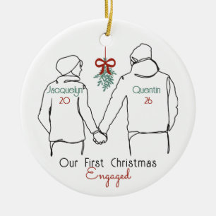 Koppel in hoodie eerste kerst verloofd keramisch ornament