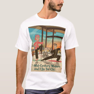 Koppel in mid-century modern stijl doet tai chi. t-shirt