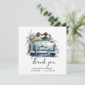 koppel in oldtimer waterverf save the date bedankkaart (Staand voorkant)