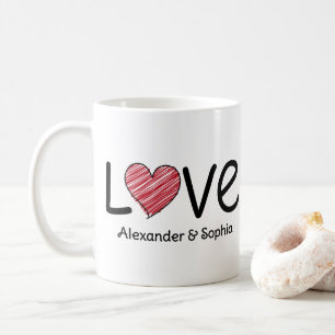 Koppel Liefde Krabbel Hart Modern Zwart & Rood Koffiemok