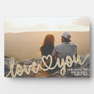 Koppel LOVE YOU Gouden Hart Script Foto Op Maat Fotoplaat