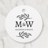 Koppel Monogram Namen Huwelijk Elegant Botanisch Bedankjes Labels (Voorkant)