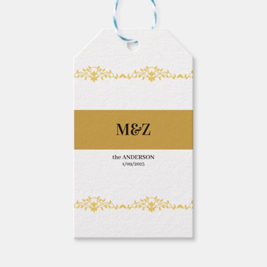 Koppel Monogram trouwdatum decoratieve boarder Cadeaulabel (Voorkant)