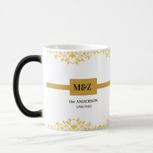 Koppel Monogram trouwdatum decoratieve boarder Magische Mok