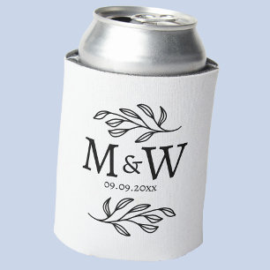 Koppel Monogram Trouwdatum Elegant Botanisch Blikjeskoeler