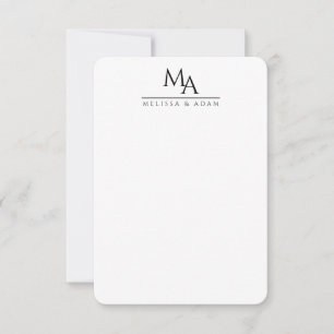 Koppel Monogram Zwarte Witte Elegante Modern Bedankkaart