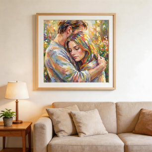 Koppel Omhelzing Impressionistische Stijl Poster