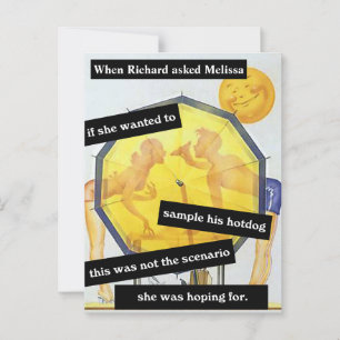 Koppel op het strand met hotdog Grappig gepersonal Briefkaart