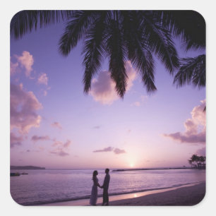 Koppel op het strand, Windjammer Landing, St. Luci Vierkante Sticker