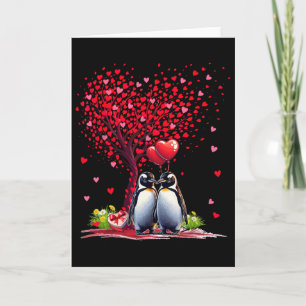 Koppel Pinguïns Cotume Valentijnsdag Boom Schattig Kaart