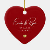 Koppel Verloving Aankondiging Gold Heart Keepsake Keramisch Ornament (Achterkant)