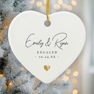 Koppel Verloving Aankondiging Gold Heart Keepsake Keramisch Ornament