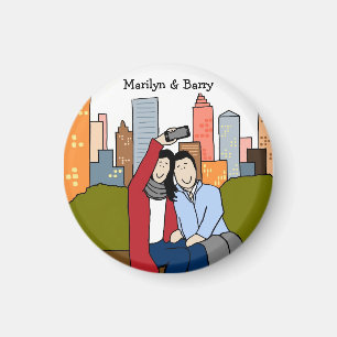 Koppeling met selfie-gepersonaliseerde cartoon mag magneet