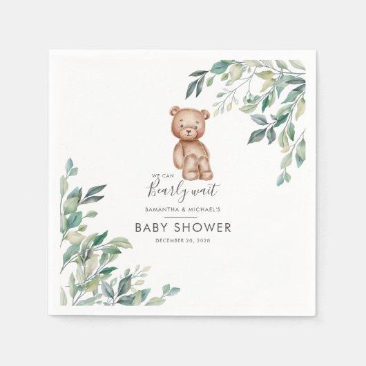 Koppelingen Baby shower Eucalyptus Greenery Script Servet (Voorkant)