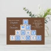 Koppels Coed Baby shower Invitation Blue Blocks Kaart (Staand voorkant)