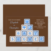Koppels Coed Baby shower Invitation Blue Blocks Kaart (Voorkant / Achterkant)