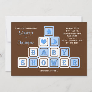 Koppels Coed Baby shower Invitation Blue Blocks Kaart