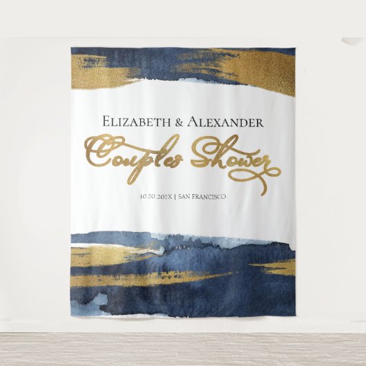 Koppels Douche Achtergrond | Blauwe Waterverf Abst Wandkleed (Voorkant)