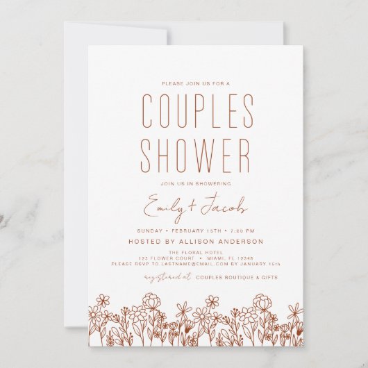 Koppels Douche Boho Wildflower Elegant Bloom Kaart (Voorkant)