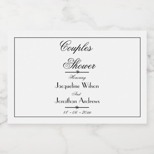 Koppels Douche Elegant Script Namen Schattig Mini Sparkling Wijnetiket (Enkel label)