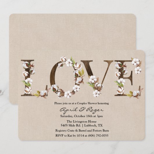 Koppels Douche Katoen Alfabet Uitnodiging (Voorkant / Achterkant)