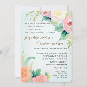 Koppels Douche Waterverf Bloemen Rozen Aqua Blue Kaart