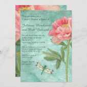 Koppels douchen Peony Flowers in Dragonfly Kaart (Voorkant / Achterkant)