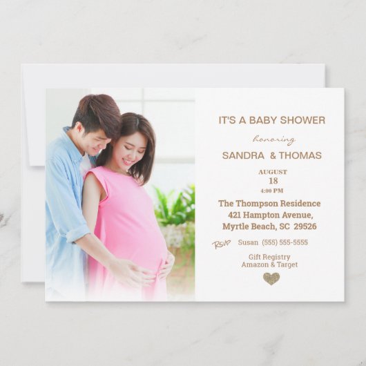 Koppels Foto Bruin Baby shower Uitnodiging (Voorkant)