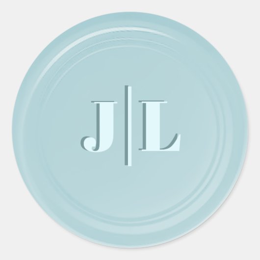 Koppels Initiaal Monogram Faux Wax Seed Blue Ronde Sticker (Voorkant)