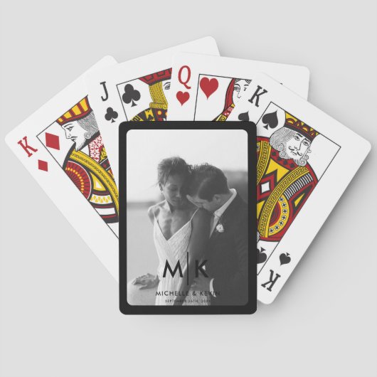 Koppels Initialen Bruiloft Foto Monogram Zwart Pokerkaarten (Achterkant)