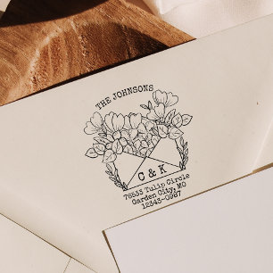 Koppels Initialen retour adres bloemen Rubberstempel