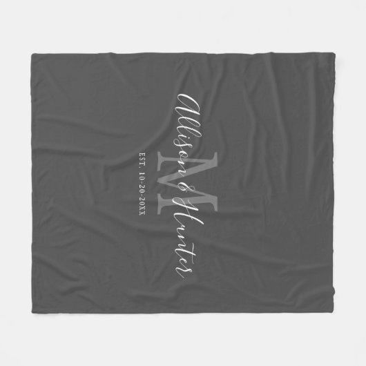 Koppels Moderne handschrift met grijze monogram Fleece Deken (Voorkant (Horizontaal))