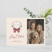 Koppels Monogram Initialen Boog Foto Kerst Kaart (Staand voorkant)