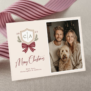 Koppels Monogram Initialen Boog Foto Kerst Kaart